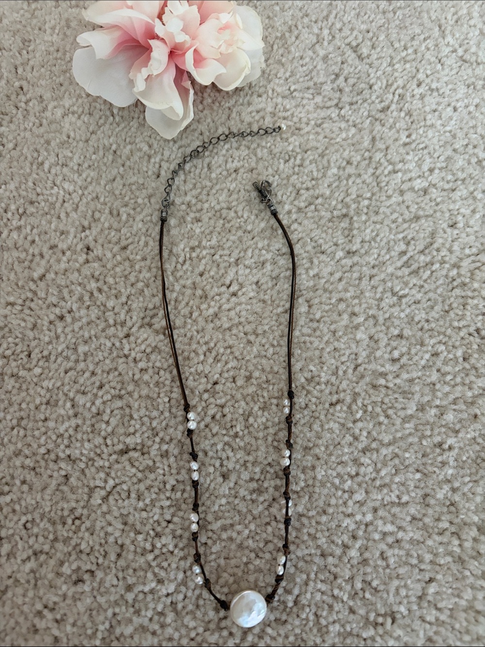 J. Jill pearl and Brown Cord Necklace
